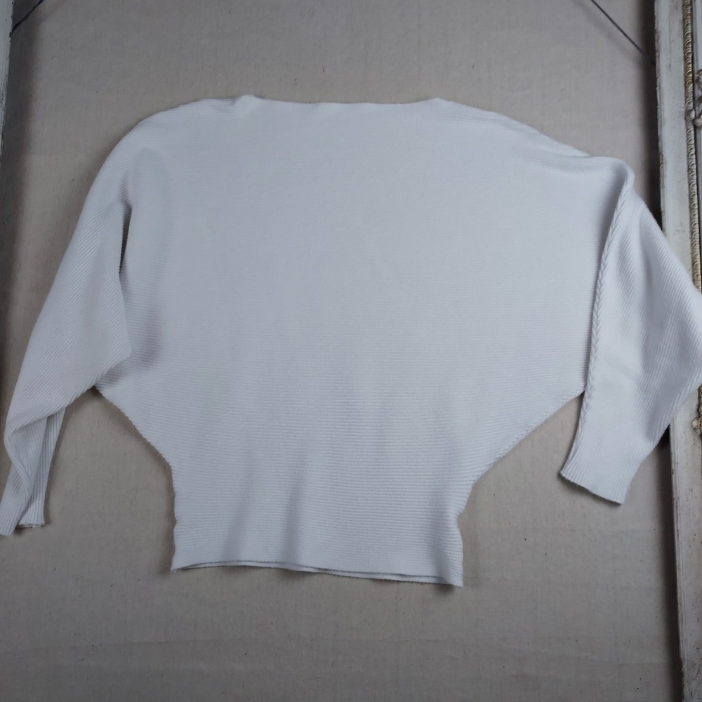 GABERLY Womens White Ribbed Knit Batwing Dolman Sleeve Sweater One SizeSoft